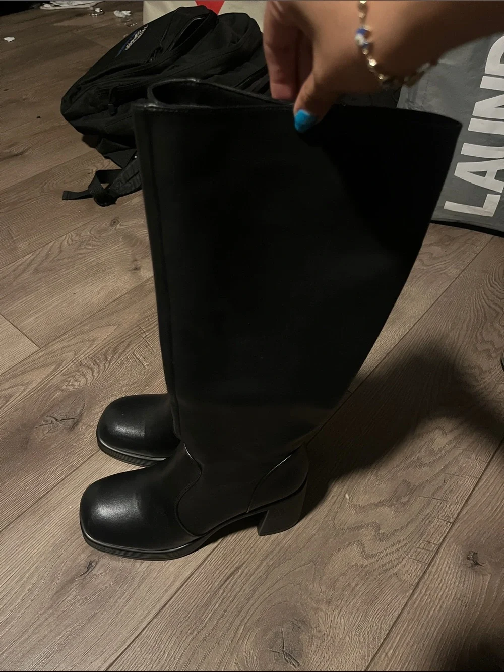 Classic Black Knee-High Platform Boot - Women's